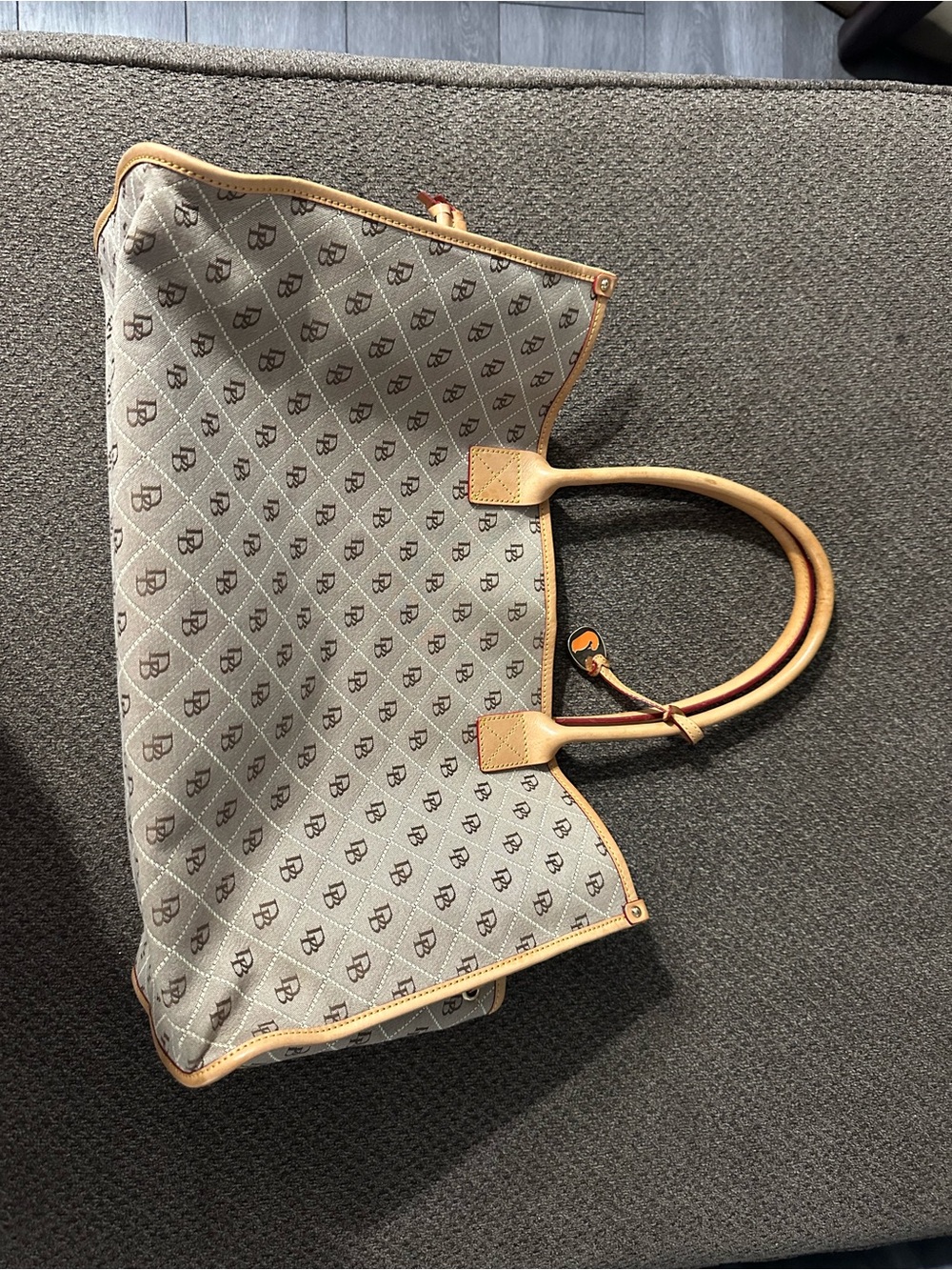 Dooney & Bourke Beige Monogram Tote with Tan Trim